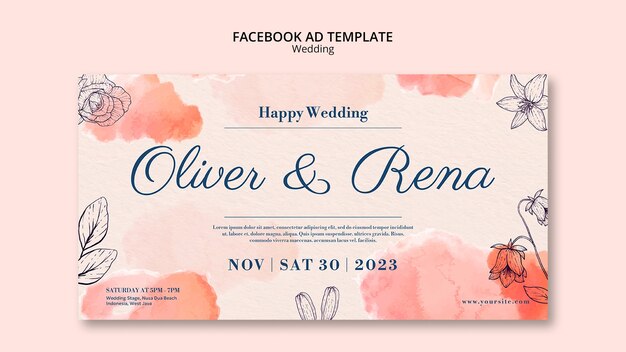 Aquarela floral casamento modelo de Facebook