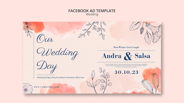 Aquarela floral casamento modelo de Facebook