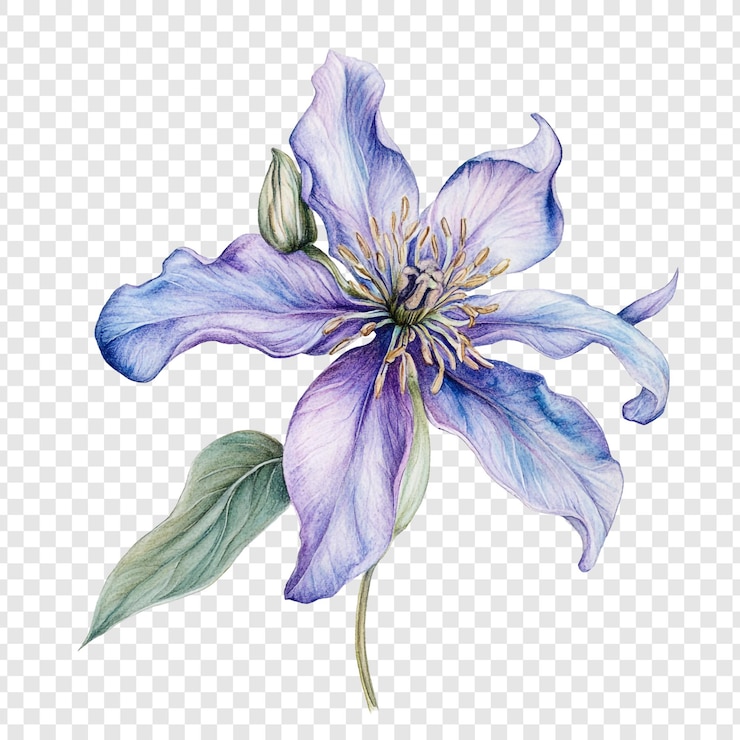 PSD grátis aquarela ilustração botânica da flor de clematis