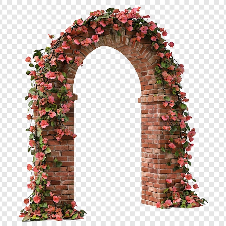 PSD grátis arco de tijolos floral uma entrada romântica no jardim