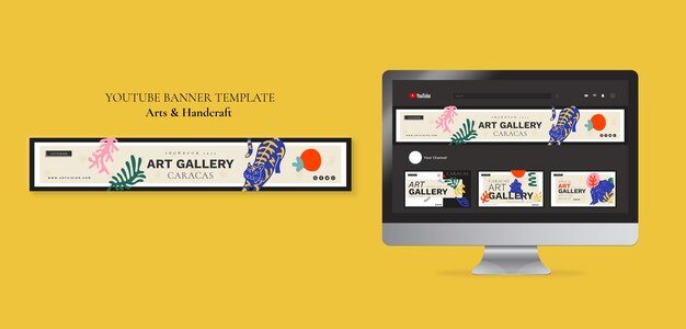 Artes de design plano e banner do youtube de artesanato