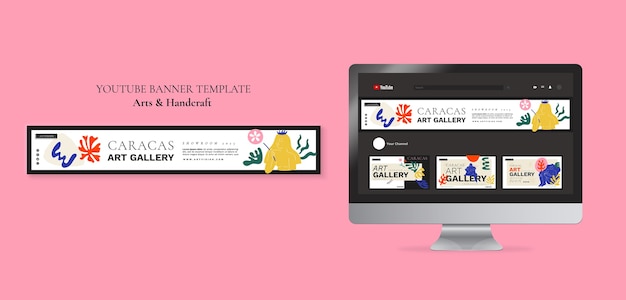 Artes de design plano e banner do youtube de artesanato