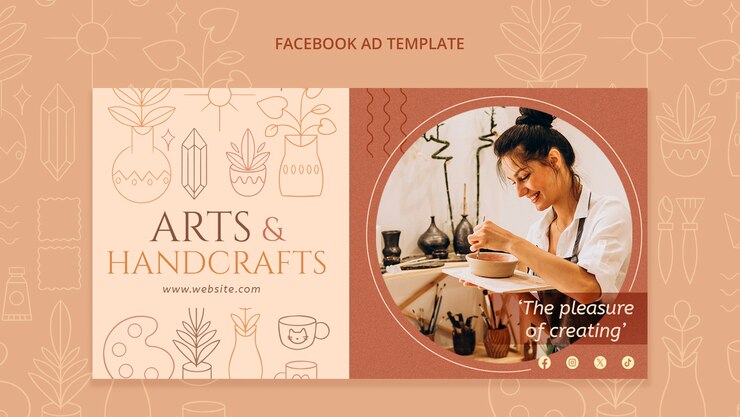 PSD grátis artes desenhadas à mão e modelo de facebook de artesanato