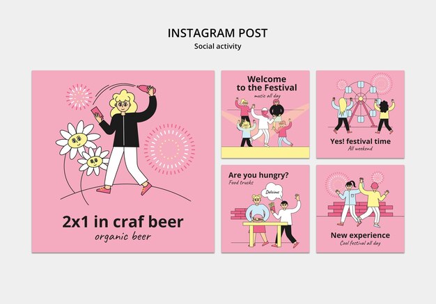 Atividade independente e coleção de postagens do instagram de negócios