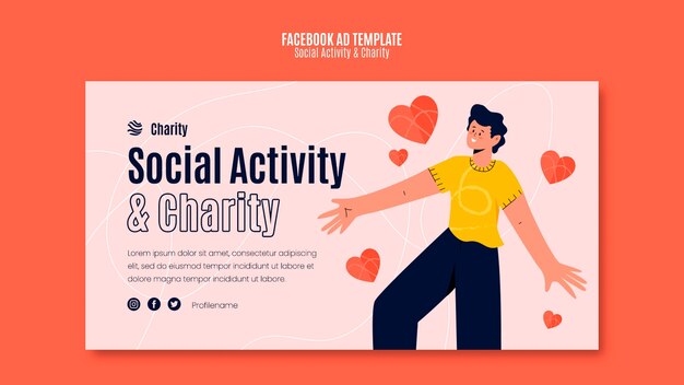 Atividade social e modelo de facebook de caridade