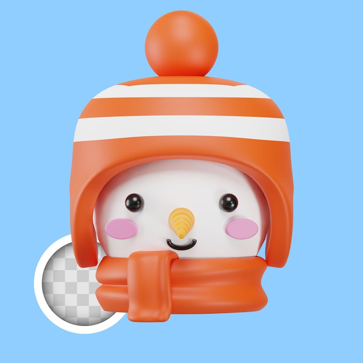 PSD grátis avatar de boneco de neve com ilustração 3d de chapéu fofo