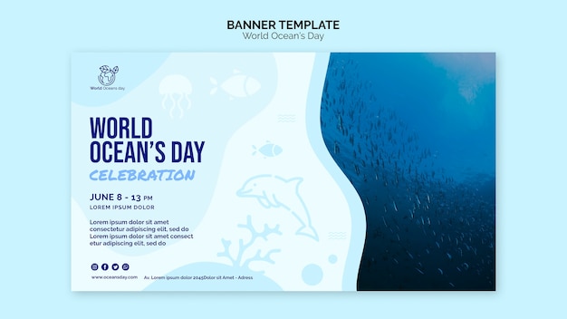 Bandeira de modelo do dia mundial do oceano