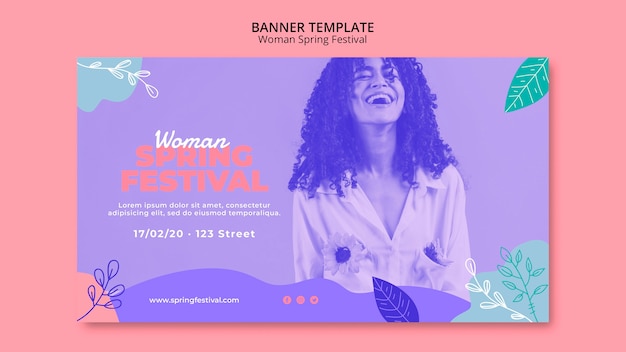 Banner com tema festival de primavera de mulher