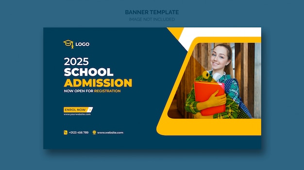 PSD grátis banner da web de admissão escolar ou modelo de banner social