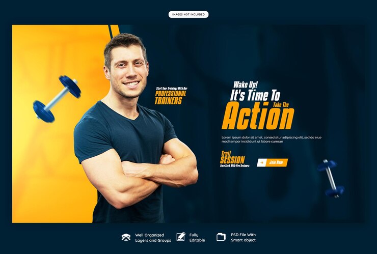 PSD grátis banner da web de ginásio e fitness ou modelo de fundo