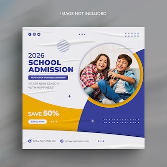 Banner da web para crianças na escola de admissão na mídia social e modelo de postagem de banner do instagram