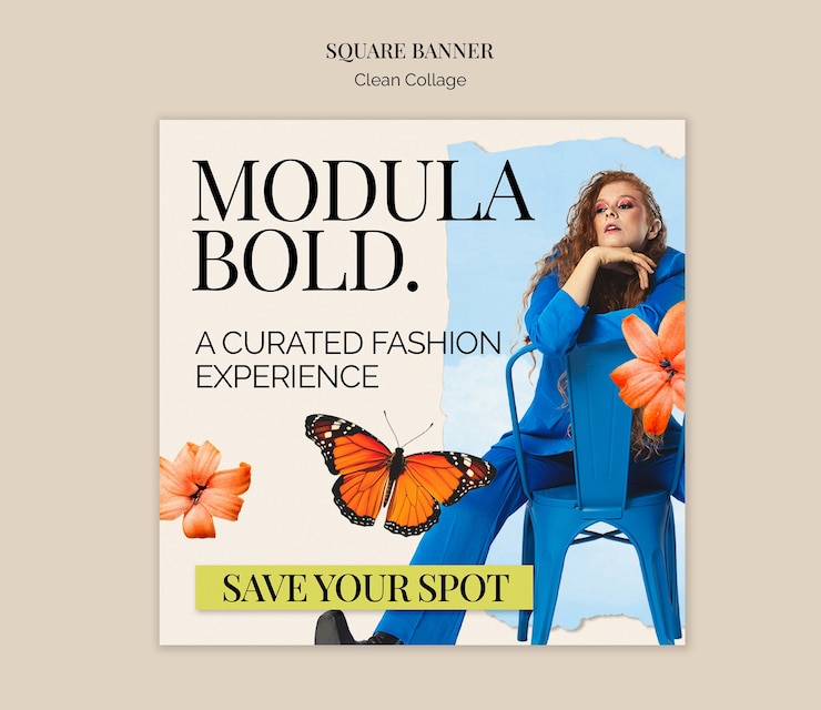 PSD grátis banner de experiência de moda em negrito do modula