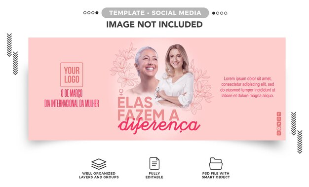 Banner de mídia social dia das mulheres elas fazem a diferença