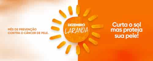 PSD grátis banner de mídia social laranja dezembro aproveite o sol, mas proteja sua pele