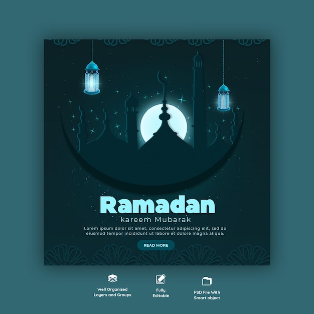 PSD grátis banner de mídia social religiosa do festival islâmico tradicional ramadan kareem