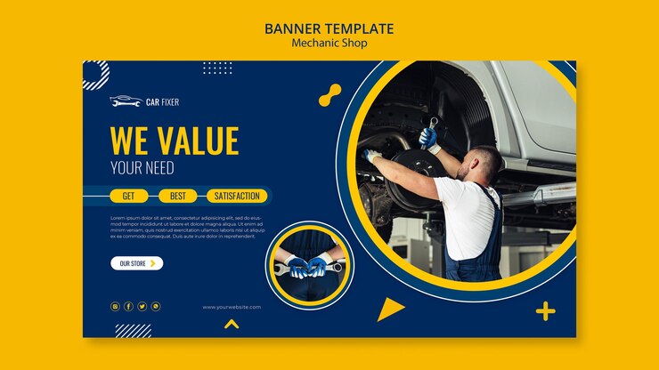 PSD grátis banner de modelo de anúncio de oficina mecânica