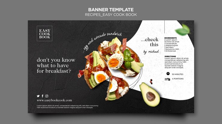 PSD grátis banner de modelo de livro de receitas