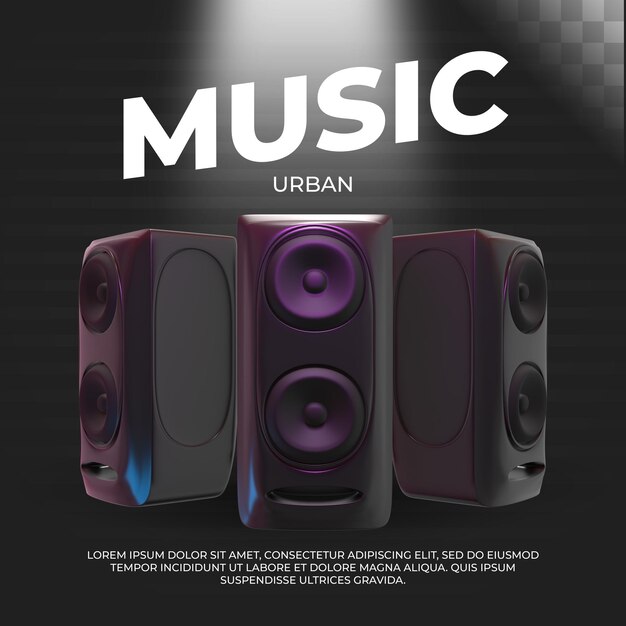 Banner de música urbana. Ilustração 3D