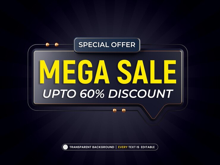 PSD grátis banner de oferta de desconto de mega venda com renderização 3d de modelo de texto editável