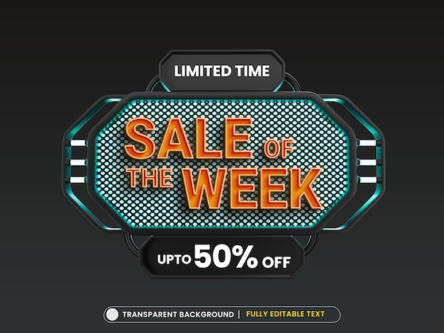 Banner de promoção de venda da semana com efeito de texto 3d editável