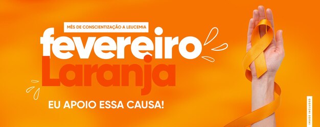 Banner de redes sociais laranja de Fevereiro.