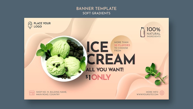 Banner de sorvete gradiente suave com foto