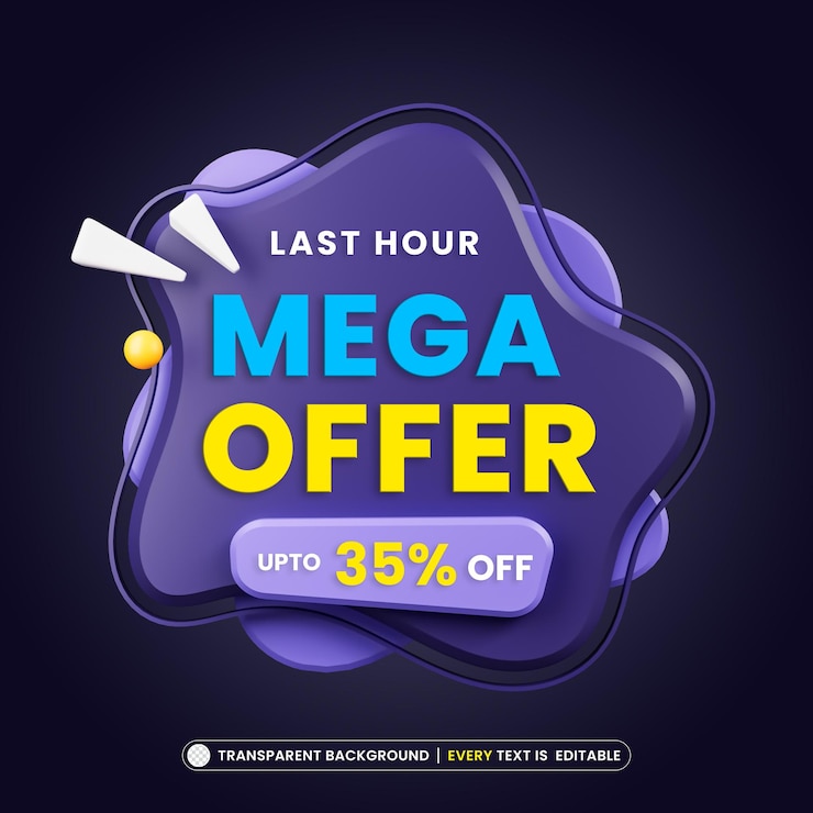 PSD grátis banner de venda de mega oferta com renderização 3d de modelo de texto editável