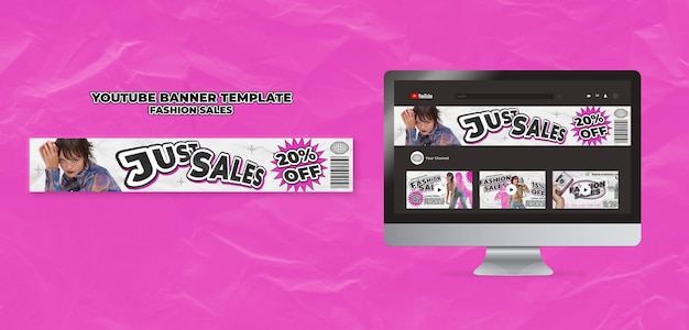 PSD grátis banner de vendas de moda de design plano no youtube