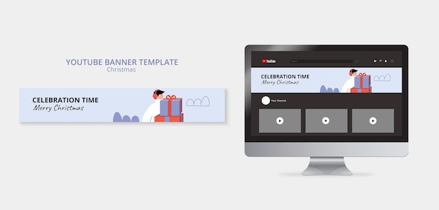 Banner de youtube de celebração de natal de design plano