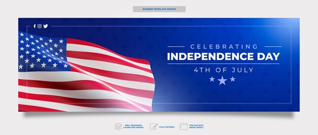 Banner dia da independência americana em design de modelo de celebração de renderização 3d