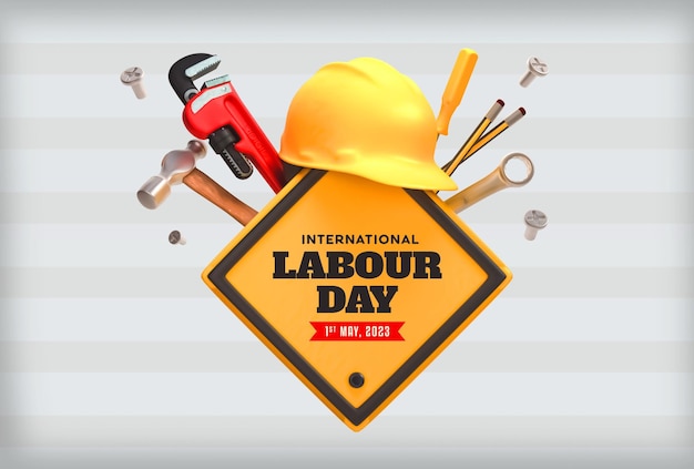 PSD grátis banner do dia internacional do trabalho com modelo de ferramentas de construção