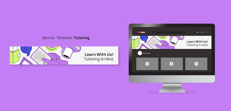 PSD grátis banner do serviço de tutoria do youtube