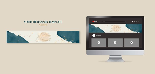 Banner do youtube de celebração de casamento em aquarela