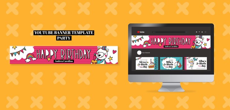 PSD grátis banner do youtube de comemoração de festa de aniversário