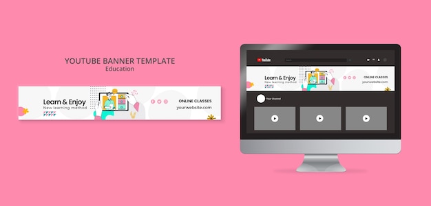 Banner do youtube de conceito de educação de design plano