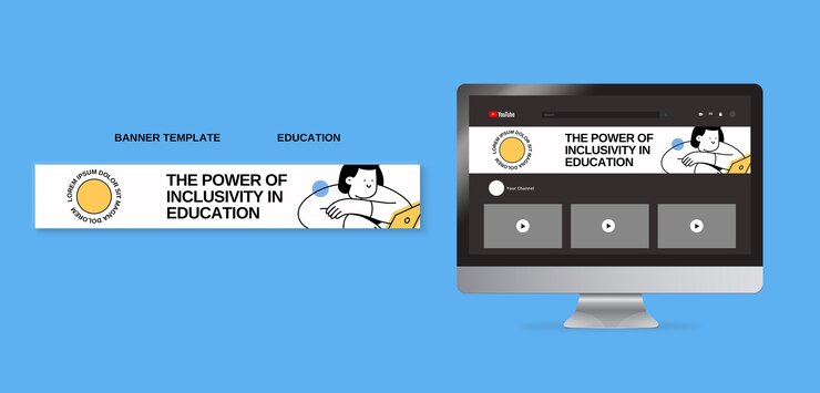 PSD grátis banner do youtube de conceito de educação desenhado à mão