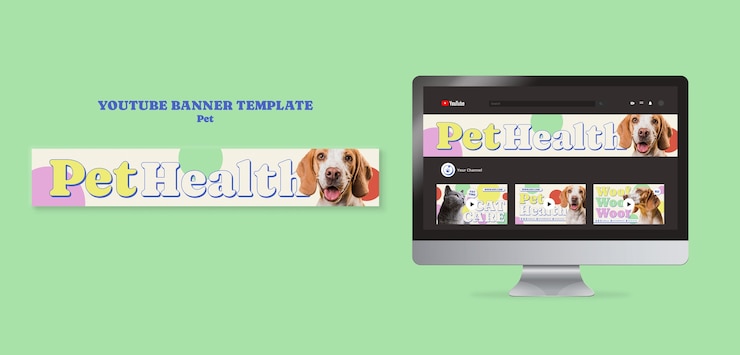 PSD grátis banner do youtube de cuidados com animais de estimação de design plano
