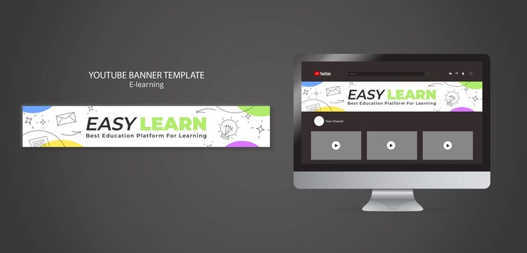 PSD grátis banner do youtube de e-learning de design plano