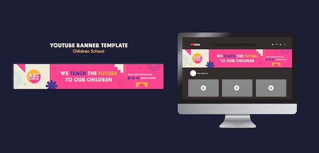 Banner do youtube de escola infantil de design plano