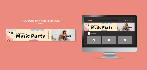 Banner do youtube de evento de música de design plano