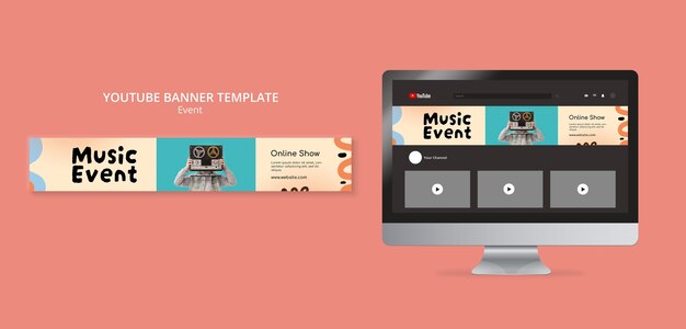 Banner do youtube de evento de música de design plano