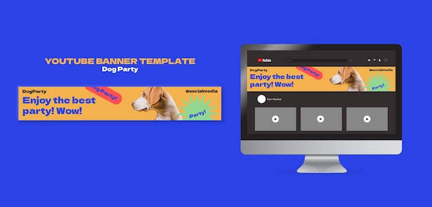 PSD grátis banner do youtube de festa de cachorro de design plano