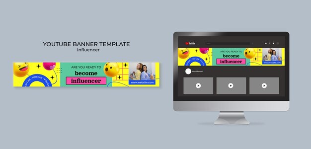 Banner do youtube de influenciador emoji realista