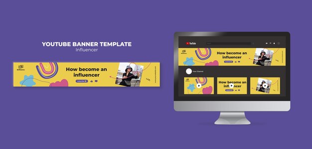 Banner do youtube de trabalho de influenciador de design plano