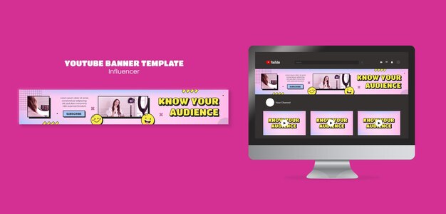 Banner do youtube de trabalho de influenciador desenhado à mão
