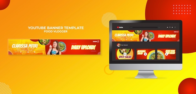 PSD grátis banner do youtube de vlogger de comida