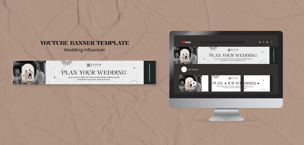 Banner do YouTube do influenciador de casamento de design plano