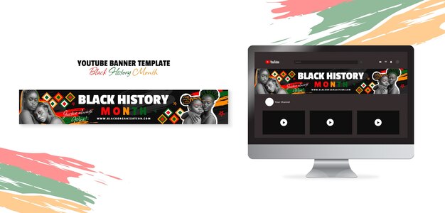 PSD grátis banner do youtube para a celebração do mês da história negra