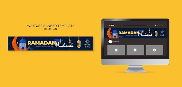 PSD grátis banner do youtube para celebração do ramadã