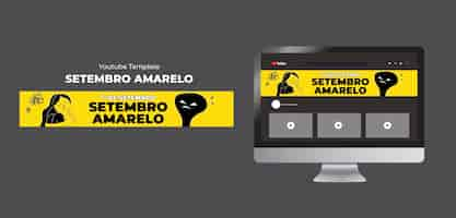 PSD grátis banner do youtube setembro amarelo desenhado a mão